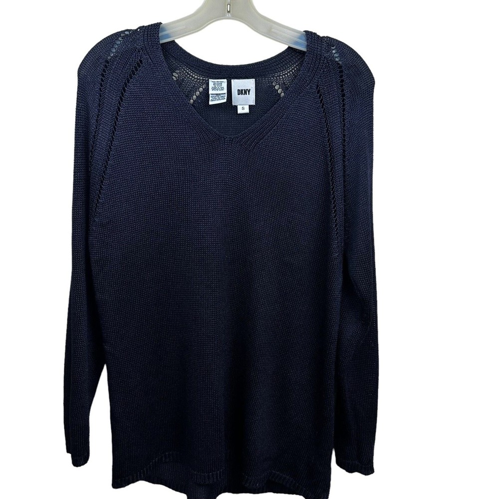DKNY Sweater Vtg 90's Small Open Weave Cut Out V Neck Long Sleeve Rayon Tunic